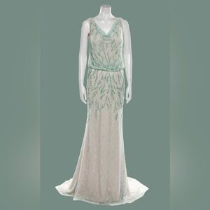 Elegant Mint Green Evening Gown with train NWT